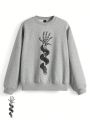 SHEIN X Sudo Labs Women'S Skull Hand & Snake Printed Round Neck Sweatshirt