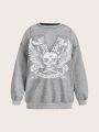 ROMWE PUNK Plus Size Mesh Panel Skull Print Sweatshirt