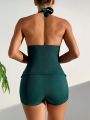 SHEIN Swim Classy Women's Halter Neck Strap Swimsuit Set