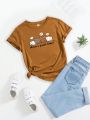 Girls' (big) Cartoon Pattern T-shirt