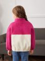 SHEIN Young Girl Two Tone Drop Shoulder Teddy Jacket