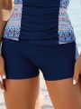 SHEIN Swim BohoFeel Women'S Geometric Printed Bikini Top With Pleated Detail