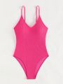 SHEIN Swim Vcay Ladies' Solid Color One-Piece Swimsuit With Shoulder Straps