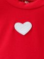 SHEIN Baby Girls' Casual Lovely Heart Applique Mesh Hem Dress For Spring And Autumn Outings