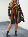 SHEIN CURVE+ Plus Size Women's Striped Long Sleeve Dress