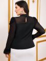 SHEIN Modely Plus Size Women'S Sleeve Cuff & Stand Collar Patchwork T-Shirt