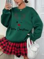 SHEIN Essnce Christmas Print Drop Shoulder Sweatshirt
