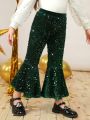 SHEIN Kids CHARMNG Young Girl Sequin Flare Leg Pants