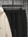 Men's Plus Size Hooded Fleece Sweatshirt And Pants Set With Slogan Printing And Drawstring Design