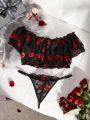 Lips & Heart Shaped Lace Sexy Lingerie 2pcs/Set (Valentine'S Day Edition)