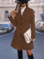 Ladies' Solid Color Woolen Coat With Single Breasted Button