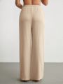 SHEIN Leisure Solid Color High Waisted Wide Leg Pants For Home Wear, Elastic Waistband