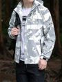 Men Allover Print Drawstring Hooded Jacket