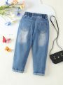 Toddler Girls' Bee Heart Flower Embroidery Denim Pants