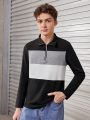 SHEIN Teen Boy Color Block Quarter Zip Polo Shirt