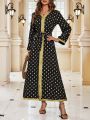 Women's Gold Foil Polka Dot Patchwork Tape Long Sleeve Dress