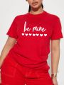 Plus Size Women'S Regular Short Sleeve T-Shirt With Valentine'S Day Slogan