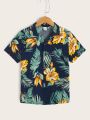 SHEIN Kids SUNSHNE Boys Tropical Print Lapel Neck Shirt