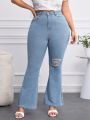 Ladies' Plus Size Ripped Hole Flare Jeans