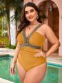 Plus Contrast Sequin Detail Ruched One Piece Swimsuit