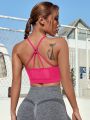 Medium Support  Criss Cross Fishnet Insert Sports Bra