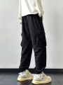 Men Flap Pocket Side Drawstring Waist Cargo Pants