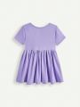 Cozy Cub Baby Girls' Solid Color Round Neck Short Sleeve A-Line Dress With Waistband, 2pcs/Set