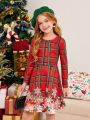 SHEIN Kids EVRYDAY Tween Girl 1pc Plaid & Floral Print Dress