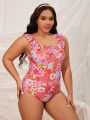 SHEIN Swim Mod Plus Size Women's Floral Print One-Piece Swimsuit With Ruffle Hem