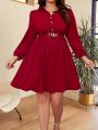 Plus Size Women's Lantern Sleeve Shirt Dress