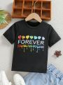 Boys' Colorful Love Heart And Letter Printed Short Sleeve T-Shirt