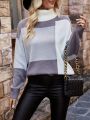 Women's High Neck Colorblock Drop Shoulder Sweater