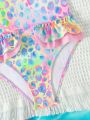 Young Girl Printed One-Piece Swimsuit With Ruffle Trim