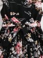 SHEIN Teen Girl Floral Printed Short Puff Sleeve Dress