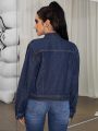 SHEIN ICON Women'S Flap Pocket Zipper Front Denim Jacket