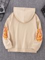 SHEIN Boys' Spring Flame Printed Hooded Sweatshirt For Kids Aged 7-12