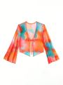 SHEIN Swim Vcay Women's Tie-Dye Printed Mesh Kimono Cardigan