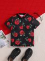SHEIN Kids EVRYDAY Young Boys' Casual Flower Pattern Polo T-Shirt With Collar, Short Sleeve