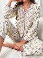 Floral Print Contrast Binding PJ Set