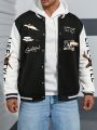 Men Plus Letter Graphic Two Tone Striped Trim Varsity Jacket Without Hoodie