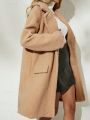 SHEIN Essnce Long Large Lapel Solid Color Teddy Velvet Jacket