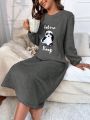 Bear & Letter Embroidery Plush Sleepwear Dress