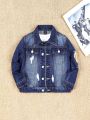 Toddler Boys' Denim Jacket With Letter & Little Bear Print And Distressed Detailing