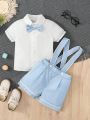 Baby Boy Bow Front Shirt & Suspender Shorts