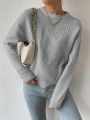 SHEIN Essnce Women's Oversized Drop Shoulder Long Sleeve Sweater