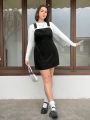 SHEIN Qutie Plus Size Black Heart Design Cute Suspenders Dress