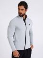 SHEIN Golf Casual Men's Letter Print Zipper Front Stand Collar Sports Jacket