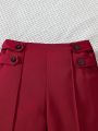 Little Girls' Side Button Decorated Wide Leg Pants