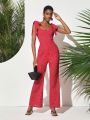 Christian Allana Eyelet Bustier Jumpsuit With Bow Straps