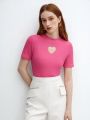 SHEIN BIZwear Women's Heart Hollow Out Ribbed T-shirt